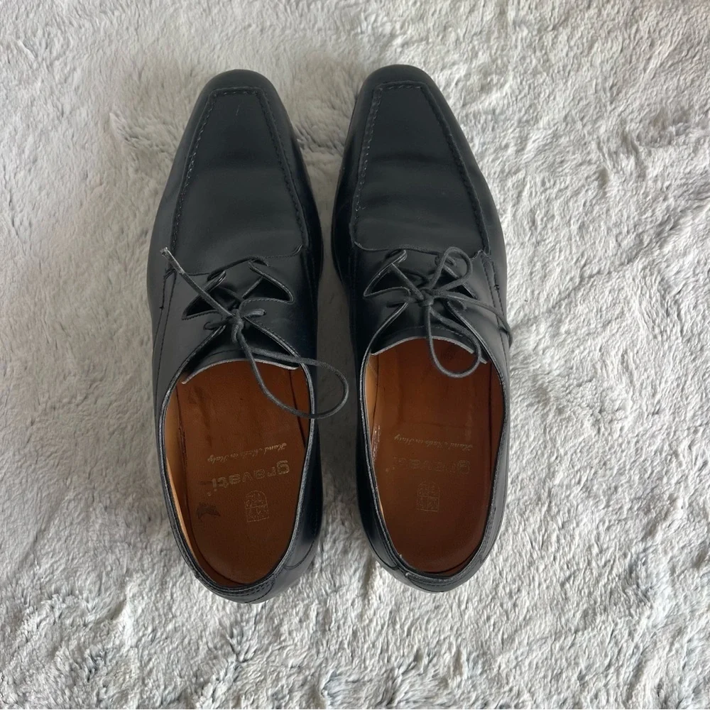 Gravati Shoes Mens 8.5 Black Italian Derby Leather Blucher Luxe ITALY